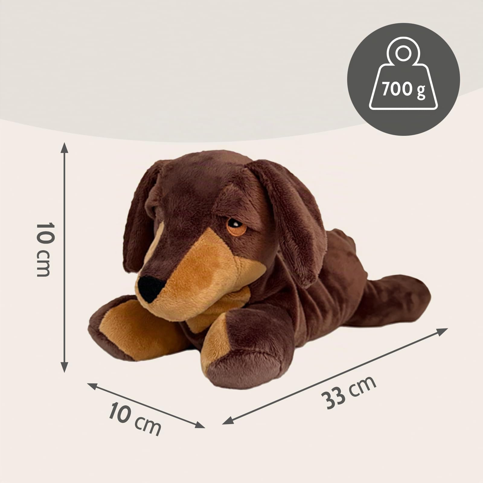 Habibi Plush 2045 Coussin chauffant en peluche pour enfants et adultes - Teckel avec rembourrage en millet - Peluche chauffante à réchauffer au micro-ondes/four - Idéal également pour les bébés