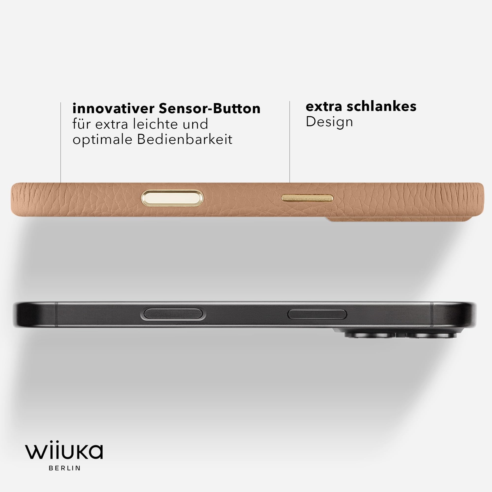 WIIUKA Funda para iPhone 17 Pro Max, piel de Alemania, funda de piel para teléfono móvil, funda para teléfono móvil, funda para teléfono móvil, funda de cadena, correa de cuello, lazo de esquí, marrón