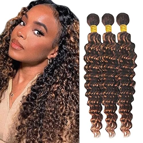 YesJYas Paquetes de cabello humano brasileño con ondas profundas, paquetes de cabello humano de dos tonos, extensiones de cabello brasileño con