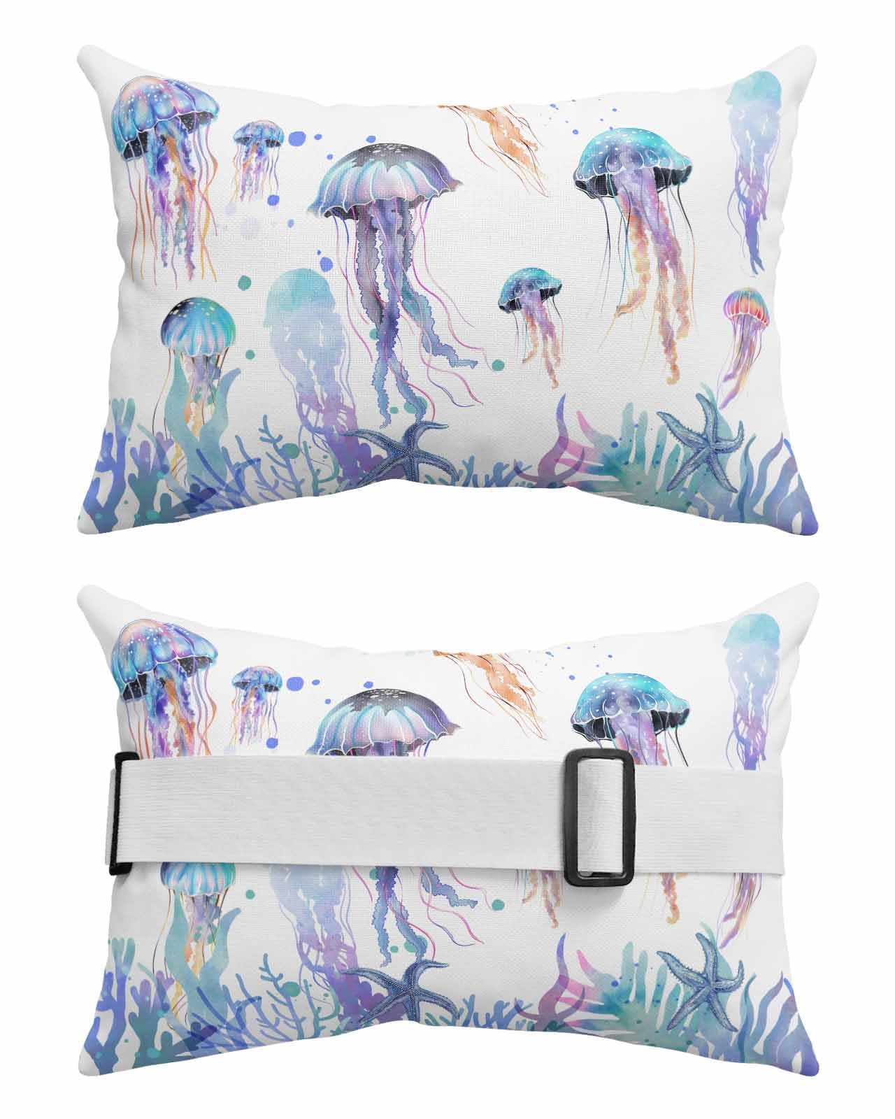 Anzona Pack of 4 Coastal Jellyfish Lumbar Pillow Covers, Outdoor Waterproof Throw Pillow Covers Set, Summer Beach Nautical Ocean Decorative Cushion Case for Patio Beach, 11x16 Inch