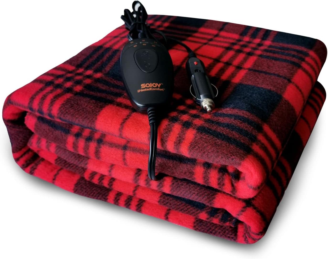 SJCElectric Blanket 60"x 40" 12V Heated Travel Blanket with 3 Heating Setting Fleece Car Blanket,Burgundy&Black
