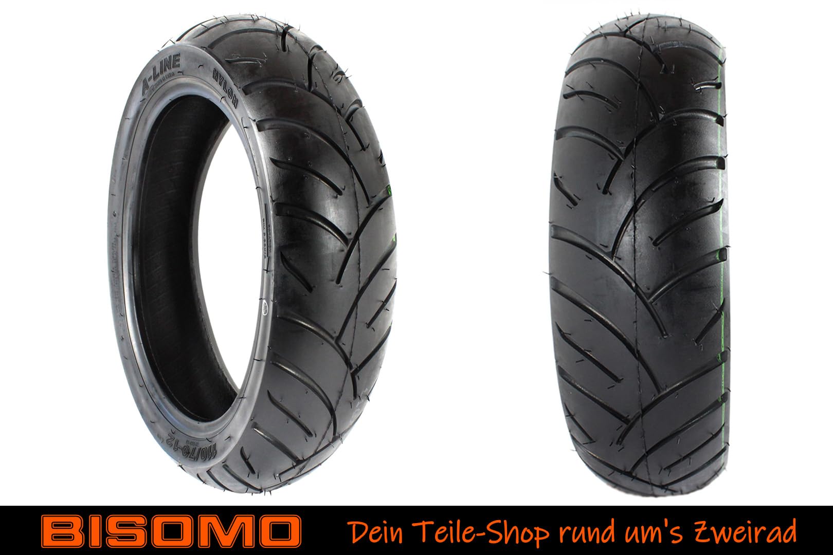 2 Reifen Roller, Rollerreifen 110/70 x 12 Zoll, 47J bis 100Km/h + 175kg Traglast, PR507 Straßenprofil, TL Tubeless