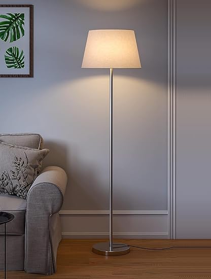 Art Home Decor Floor Lamp Standing Modern Silver Lamp Shade for Living Room Corner, Home, Hotel, Office (12 Inches, 4Ft Height) (Jute)
