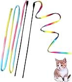 Cat Wand Toys Interactive Kitten Toys for Indoor Cats Colorful Teaser Wand String for Exercise Kitten Stick Kitty Rope Toy Rainbow Ribbon Cat Charmer -2Pcs