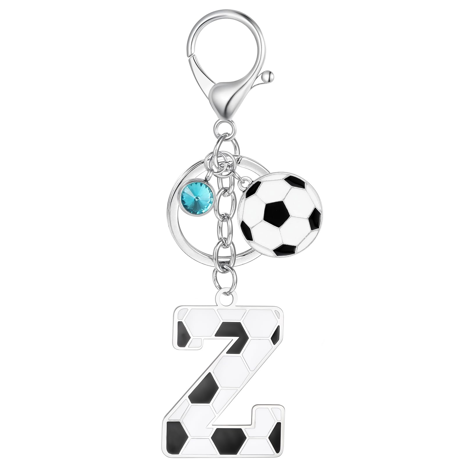 MWOOT Football Alphabet Initial Letter Keychain, Soccer Design Name Keyring with Rhinestone Football Pendant for Boys Girls, Soccer Lovers Keyring Gifts for Door Car Key Backpack Decor(Z)