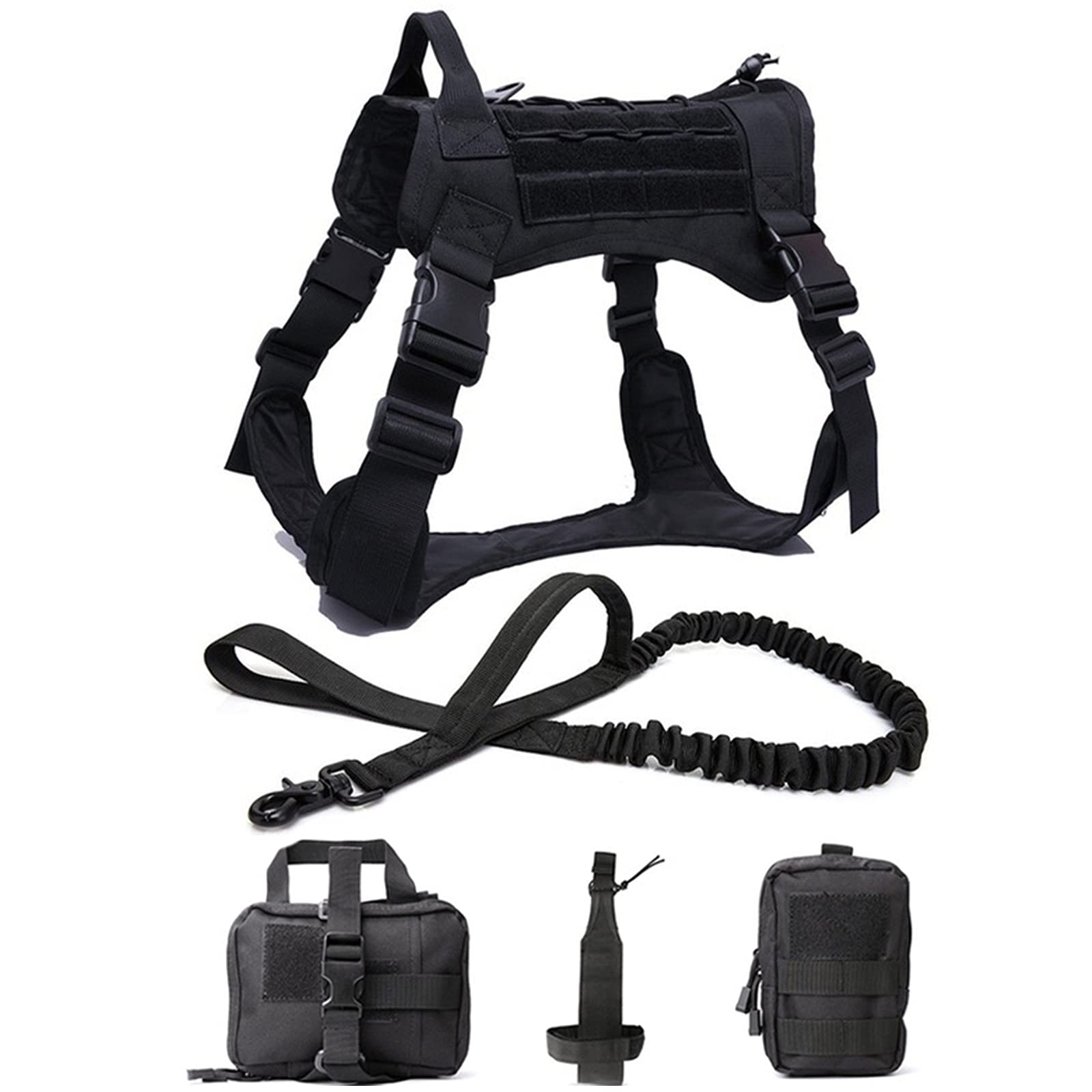 Imbracatura per Cani di Servizio Tattica,Guinzaglio per Cane,Pettorina Militare Gilet con Impugnatura Gancio per Cane Animale Domestico con Sacchetti Molle E Portabottiglie