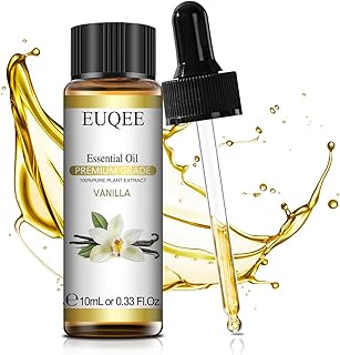 EUQEE Vanilla Essential Oil 10ml, 100 Percent Natural Pure Vanilla Oil, Therapeutic Grade Aromatherapy Essential Oil for Diffusers for Home, White, 1