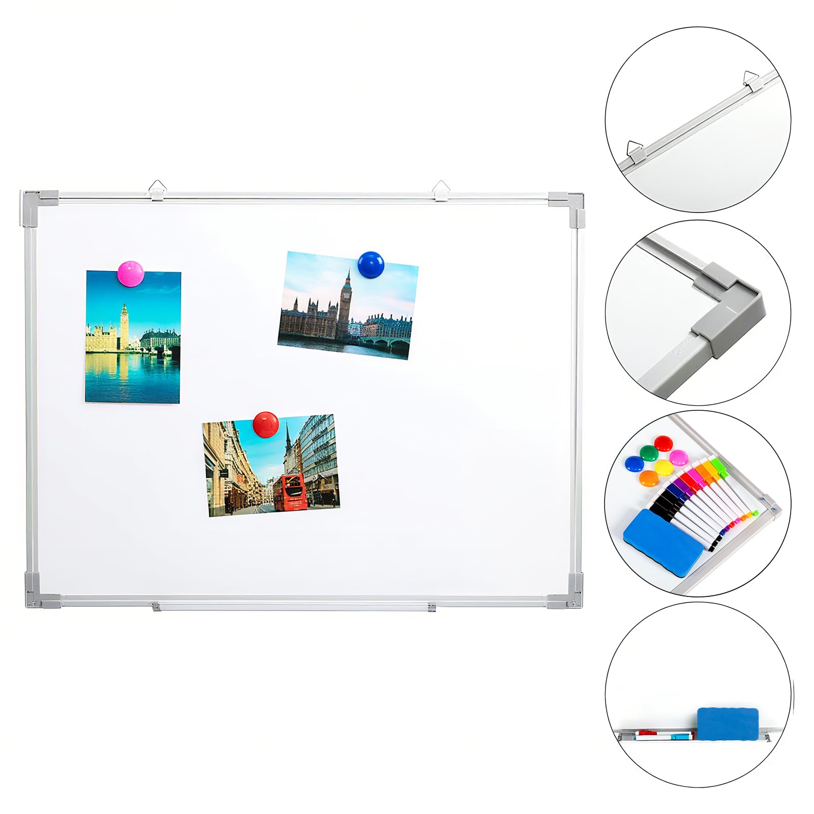 DOEWORKS Drywipe magnetyczna tablica suchościeralna, 60 x 45 cm, suchościeralna tablica suchościeralna z 3 markerami, 12 magnesami, 1 gumka do mazania, biała tablica do domu, szkoły, biura