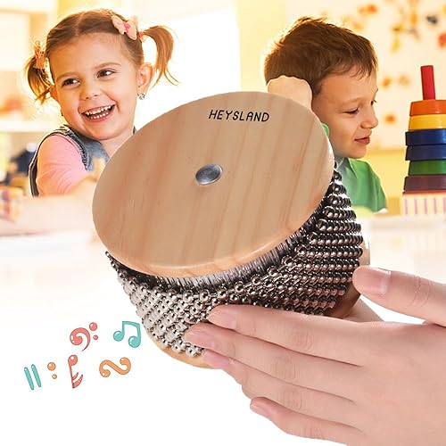 Miniatura 6 de Heysland Cabasa de madera instrumento musical de percusión de metal con cuentas de cadena y cilindro Pop Hand Shaker para banda educación musical