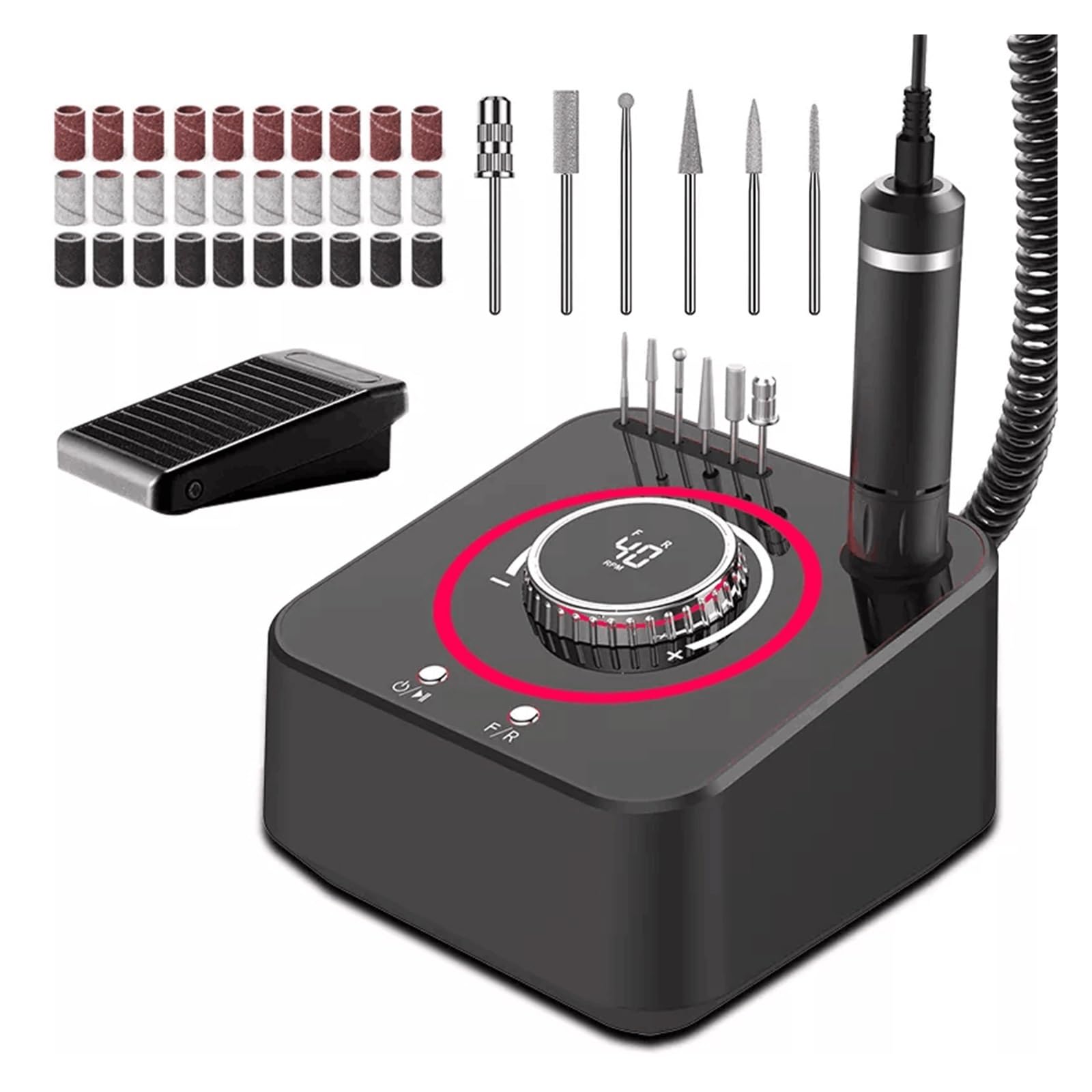 Trapano per unghie, Smerigliatrice elettrica per unghie dure 40000 giri/min Macchina per manicure Trapano elettrico per unghie Lucidatore per unghie Strumento professionale per la bellezza delle unghi