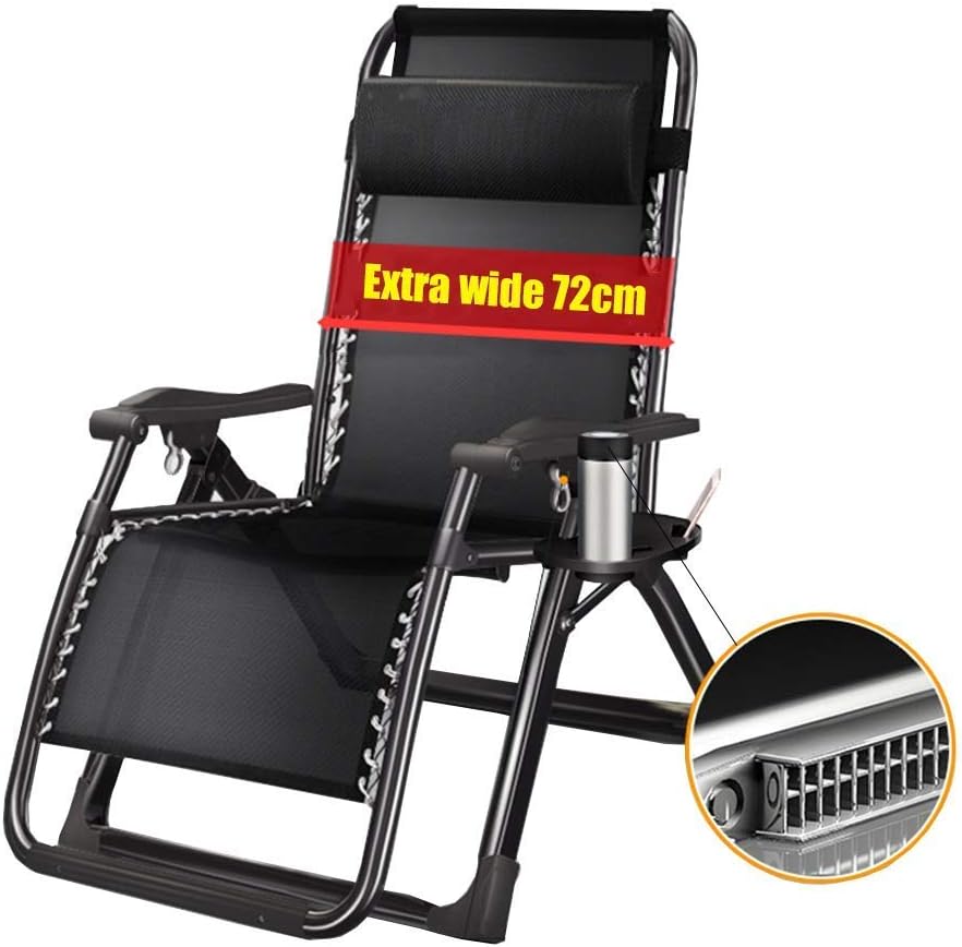 Extra Wide Adjustable Lounger Chair Portable Garden Patio Relaxer Lounge Chair with Cup and Phone Holder Comfortable Breathable Max Load 150kg #2
