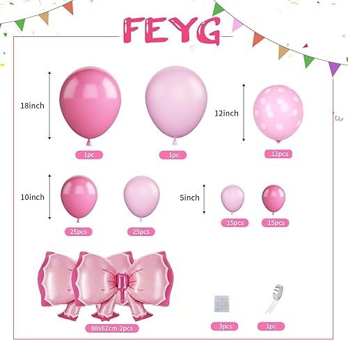 Miniatura 2 de Decoraciones de cumpleaños de ratón rosa, kit de guirnalda de arco de globo de ratón rosa con pajarita rosa, lunares rosa intenso para niñas,