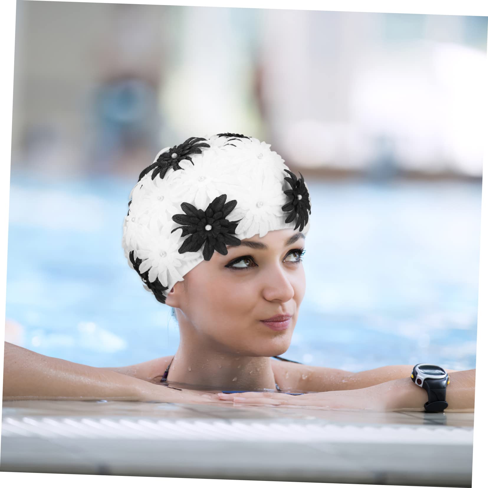 BESPORTBLE Bonnet De Bain Fleur Perle Bonnet De Bain à Pétales De Fleurs Bonnets De Bain pour La Natation pour Bonnet pour Femme Dentelle Le Chapeau Est en Polyester