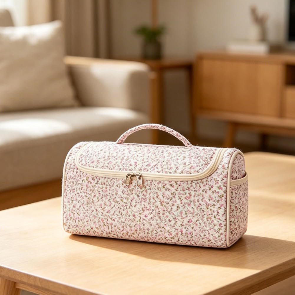 EasyByMall Custodia da viaggio portatile per parrucchieri e accessori, borsa da toilette sospesa con scomparti multipli, custodia organizer in poliestere per cosmetici ed elettronica, rosa