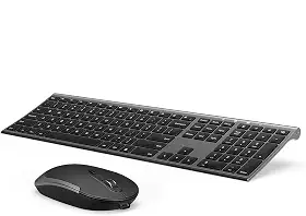 Teclado e mouse sem fio, VssoPlor recarregável, silencioso, conjunto combo de teclado e mouse, design ultrafino para laptop, PC, notebook, desktop, cinza escuro