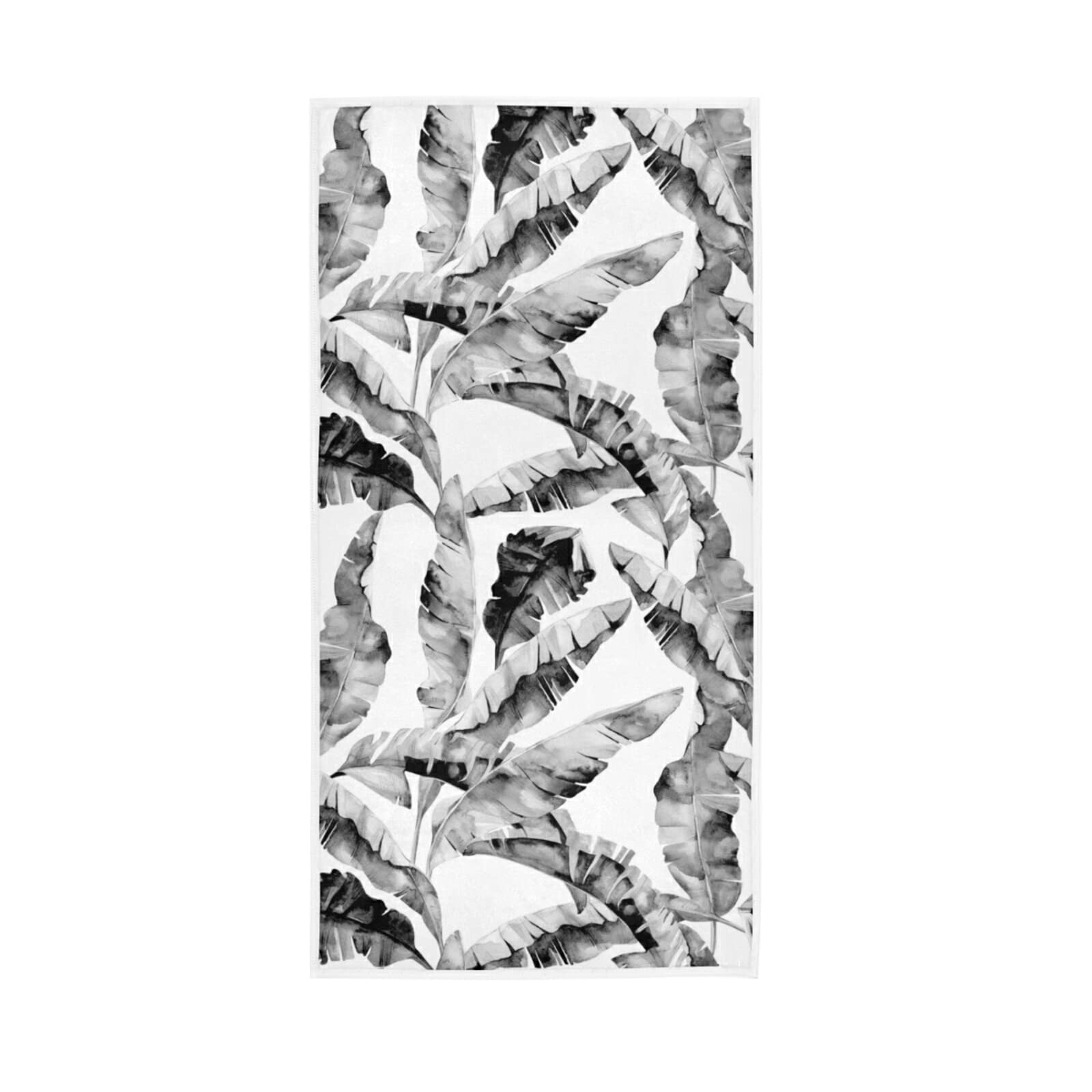 HUYGD Seamless Grey Banana Leaves Jungle Leaves on White Soft Hand Bath Towel 30" x 15" Thin Fast Drying Absorbent Soft Towels for Kitchen Gym Spa Hotel Beach