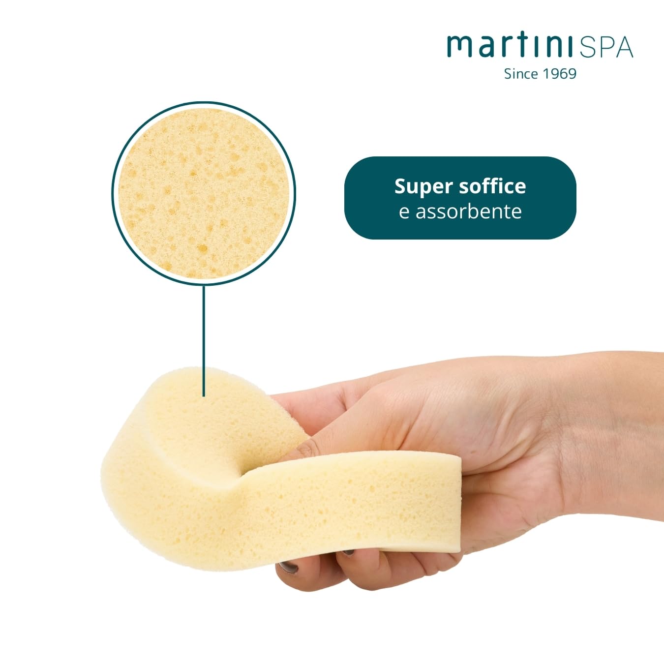 Martini SPA - Enfants - Éponge pour bébé en polyuréthane extra doux, beige, 14 x 8,5 x 3,5 cm, 29 g, 1 unité - Fabriqué en Italie