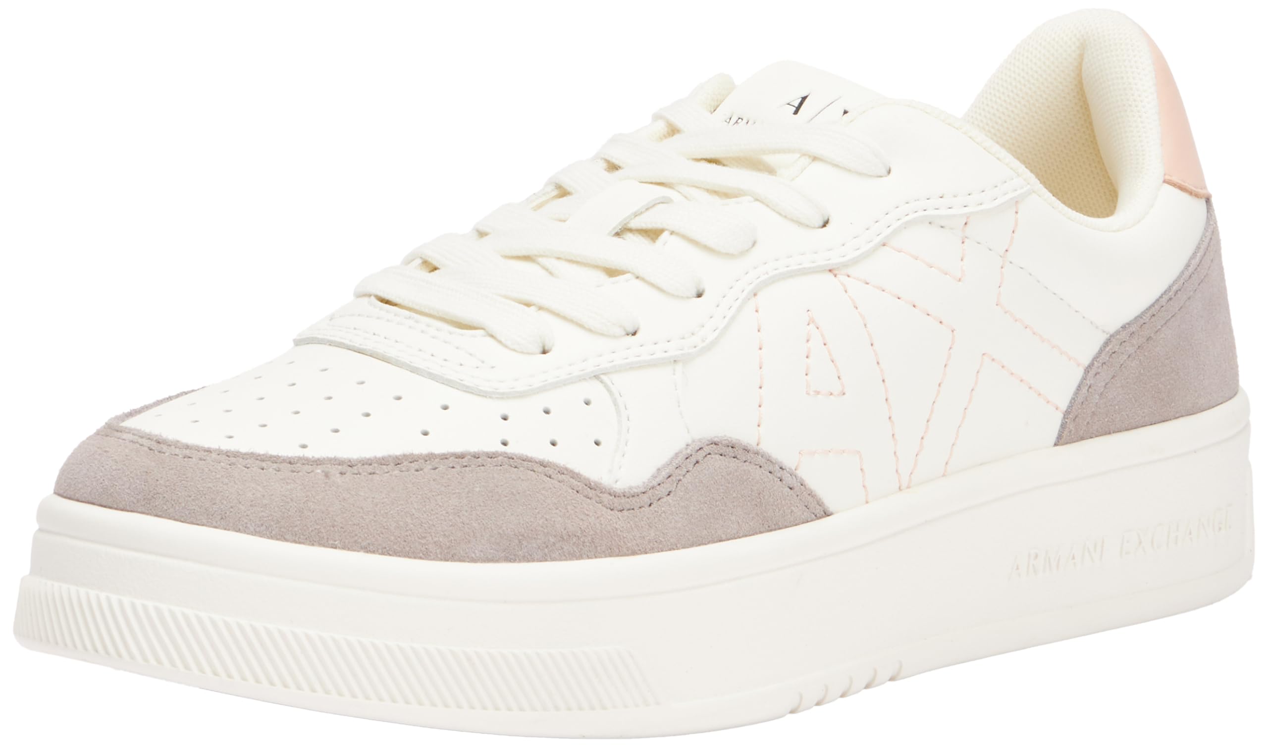 Armani Exchange Women's Seattle, Suede Details, Embroidered Logo Trainers, Off White Taupe Rose, 7 UK