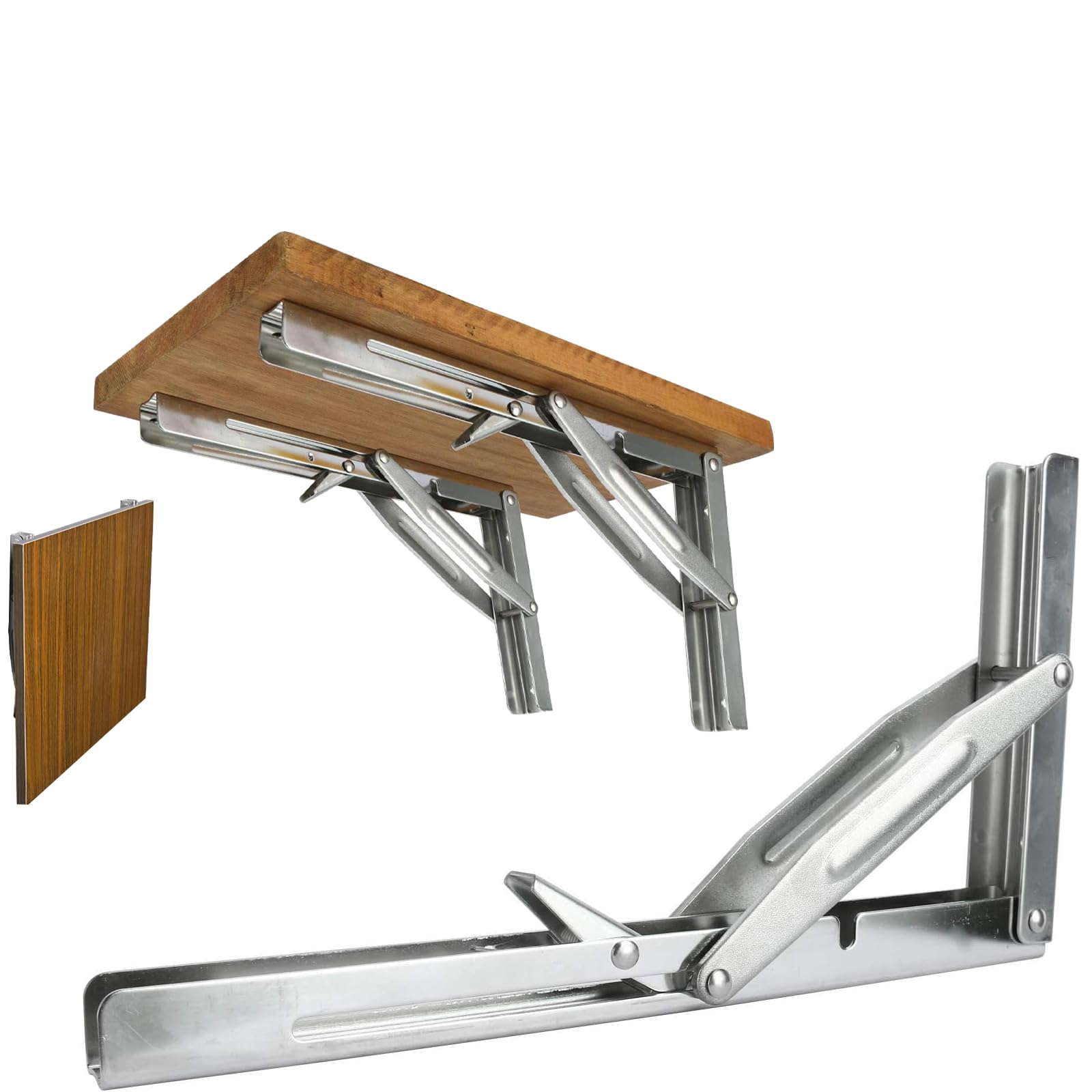 FreeTec Supports d'étagères Pliants en Acier Inoxydable Poli et Robuste pour Equerre pour Etagere Murale,Charge Maximale : 150kg