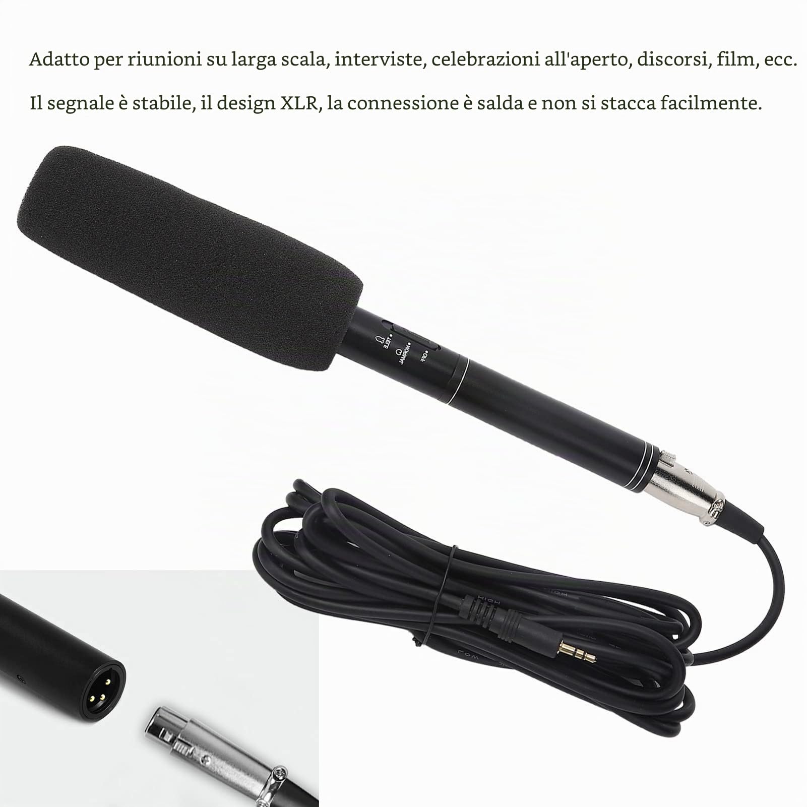 Microfono per Intervista a Condensatore Microfono per Registrazione Fotografica per Videocamere DSLR DV Camcorder, Microfono per Fotocamera con Supporto in Metallo, Copertura in Schiuma(Nero 28 cm)