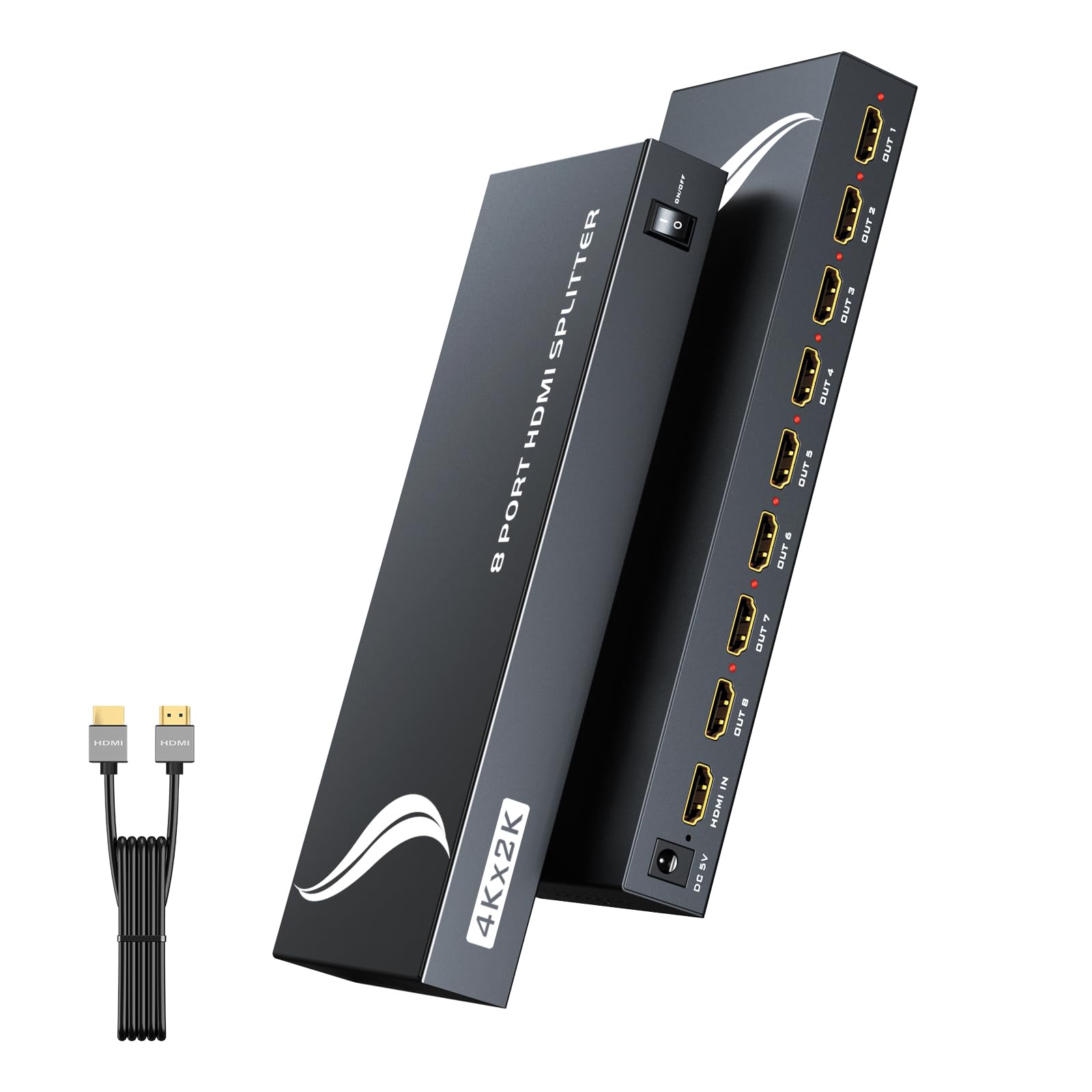 4K@30Hz HDMI Splitter 1 in 8 Out, Yinker 8 Ports HDMI Splitter 8 Way Distributor 1x8 w/AC Adapter + 5ft HDMI Cable, Mirror Duplicate for PS4 Fire Stick HDTV