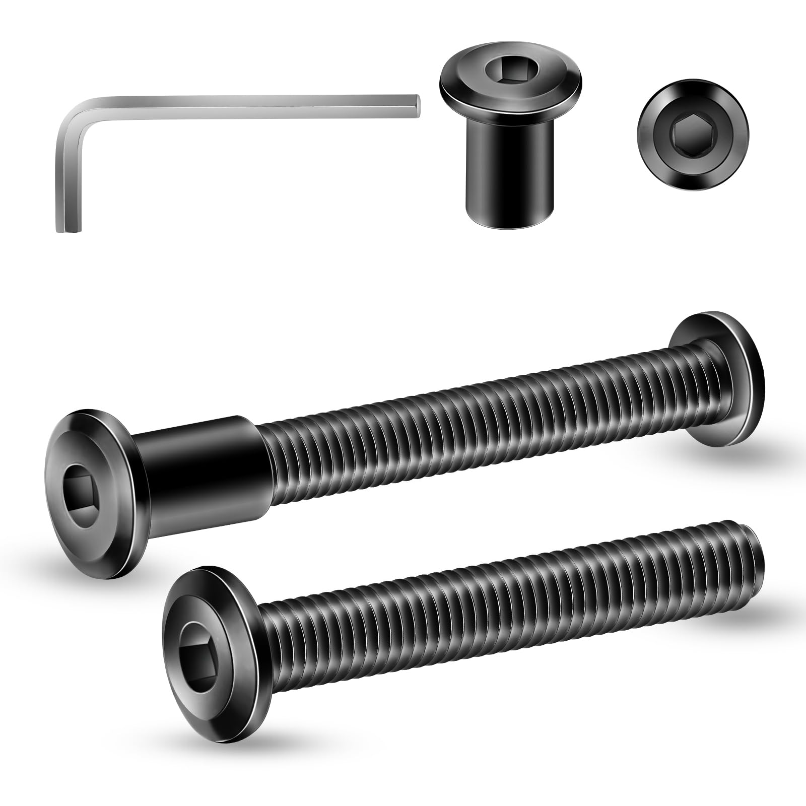 Photo 1 of 1/4-20 x 2 Inch 10Pcs Flat Head Hex Socket Cap Screws Bolts Barrel Nuts Kit, 304 Stainless Steel 18-8, Full Thread, Black Oxide by SG TZH (with Hex Spanner)