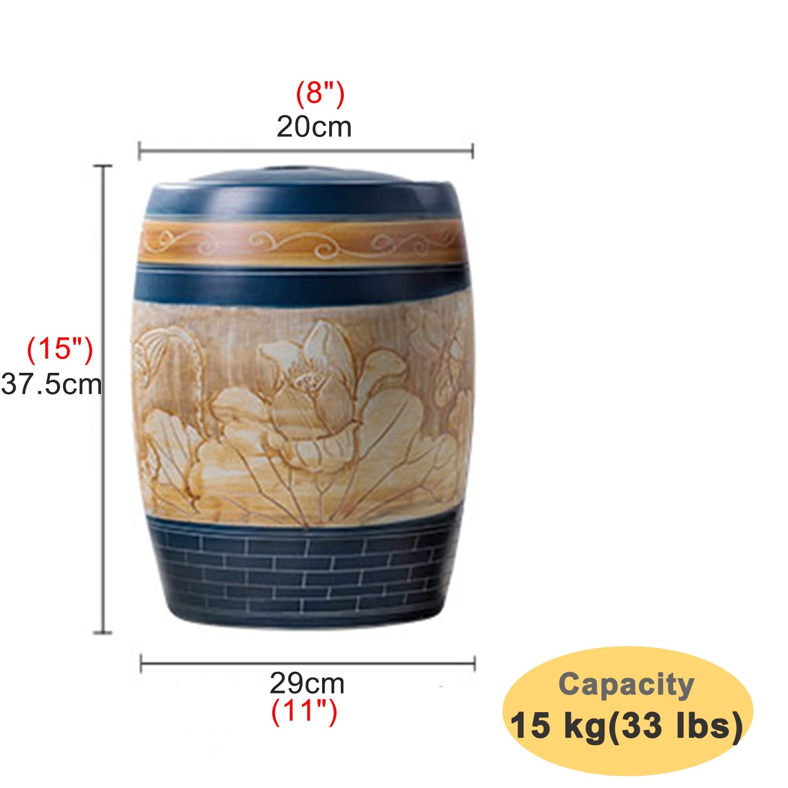 Contenitori per Alimenti Ermetici Ceramica Distributore di riso retrò - Multifunzione Ermetico Contenitori per la conservazione del grano, Blu Di grandi dimensioni Serbatoio di riso commerciale, Soia/