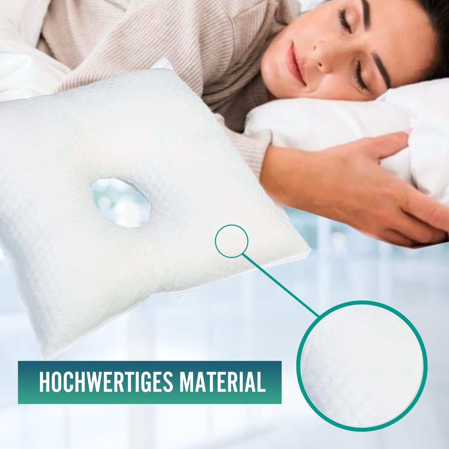 OrtoPrime Ohrkissen Mit Loch - Orthopädisches Therapeutisches Antidekubitus-Druckentlastungskissen Für Ohr - Bei Chondrodermatitis Und Piercing