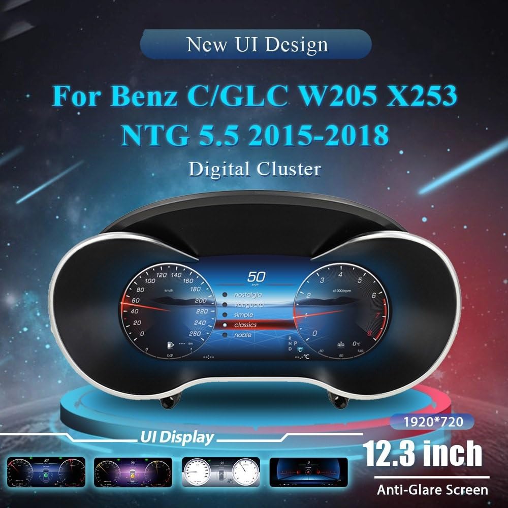 Prędkościomierz cyfrowy 12,3'' Panel instrumentów kokpit pasuje do Mercedesa C S205 W205 117 X253 2015-2018 NTG5.0 4.5 Cluster