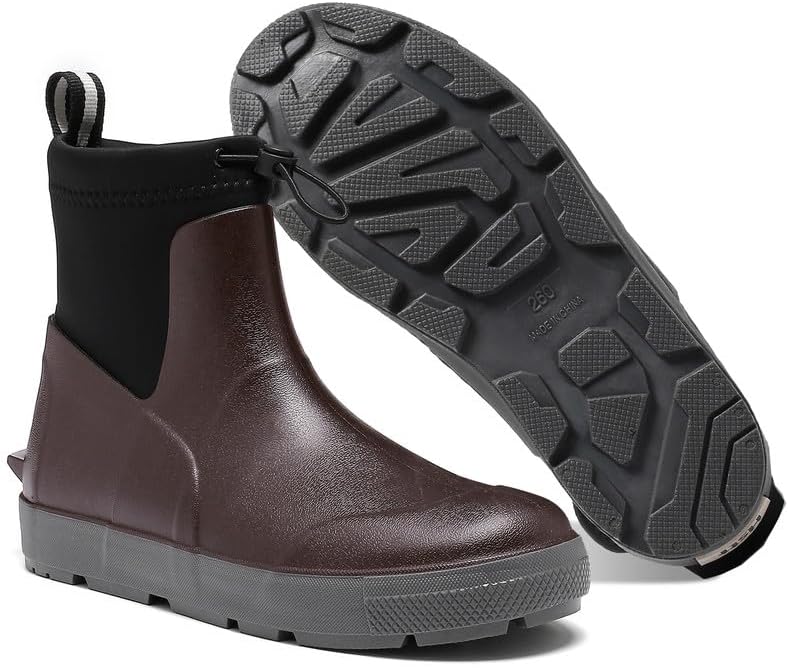 Lezzglt Deck Boots For Men Anti-Slip, Waterproof Ankle Rain Boots, Rubber Outdoor Fishing Footwear, Chelsea Garden Work Water Shoes, Size 6.5-12