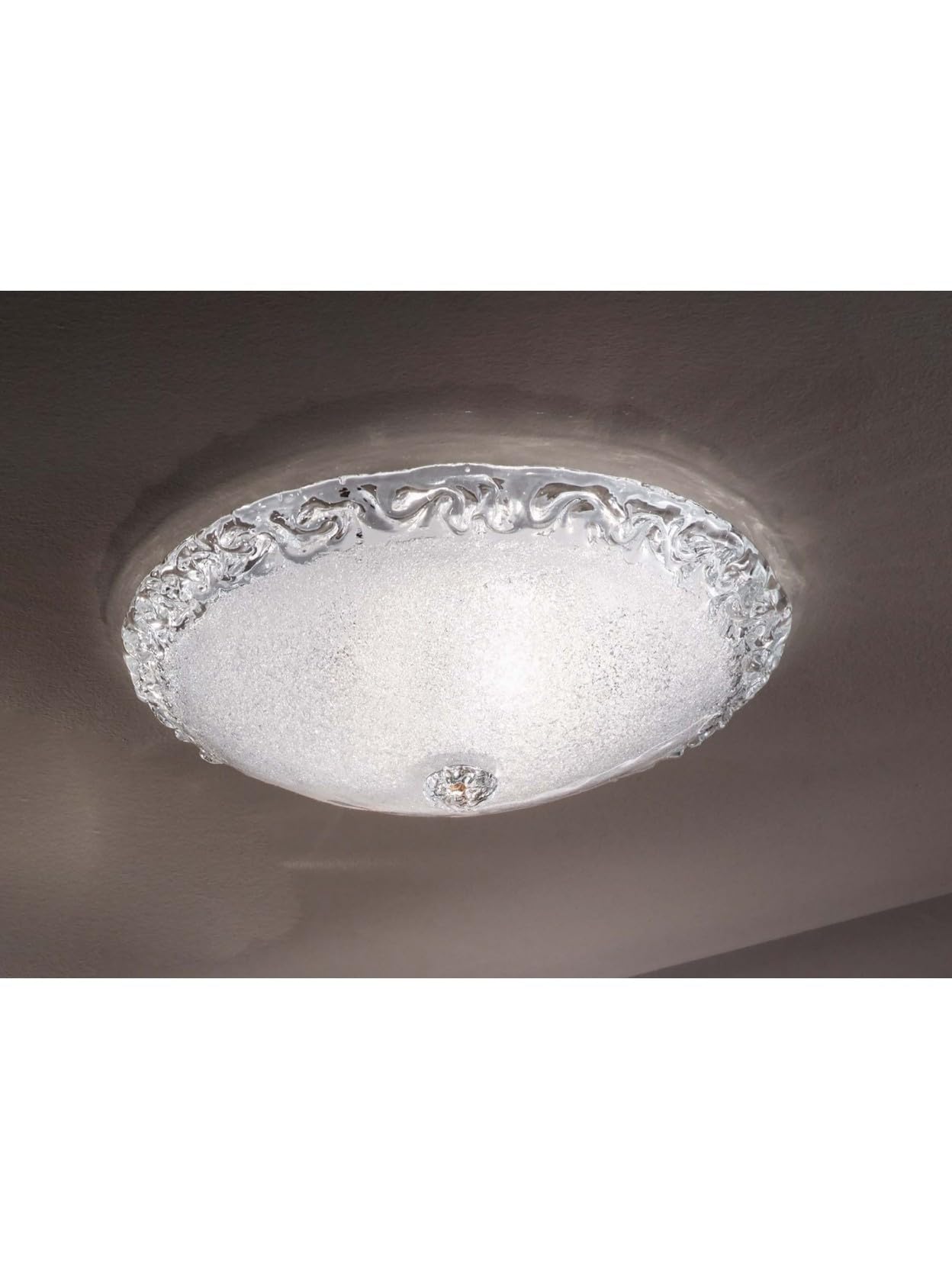 Generico Plafoniera da soffitto classica in vetro murano granigliato trasparente a 2 luci DP222 per salotto, soggiorno, sala da pranzo, cameretta, corridoio, camera da letto.