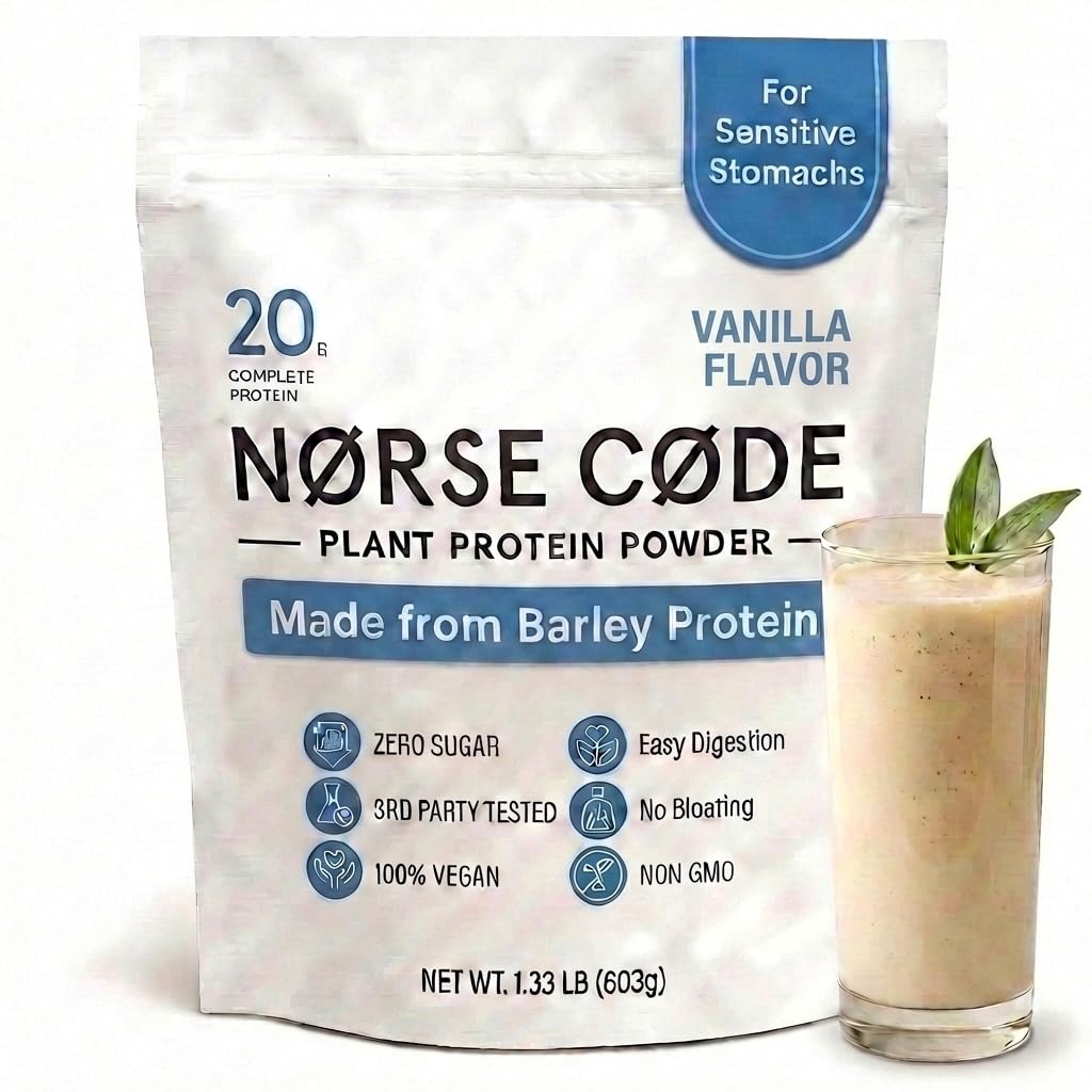 NØRSE CØDE Proteína vegetal em pó sabor baunilha, blend de cevada, ervilha e arroz, 20 g por porção, 14 porções, 604 g