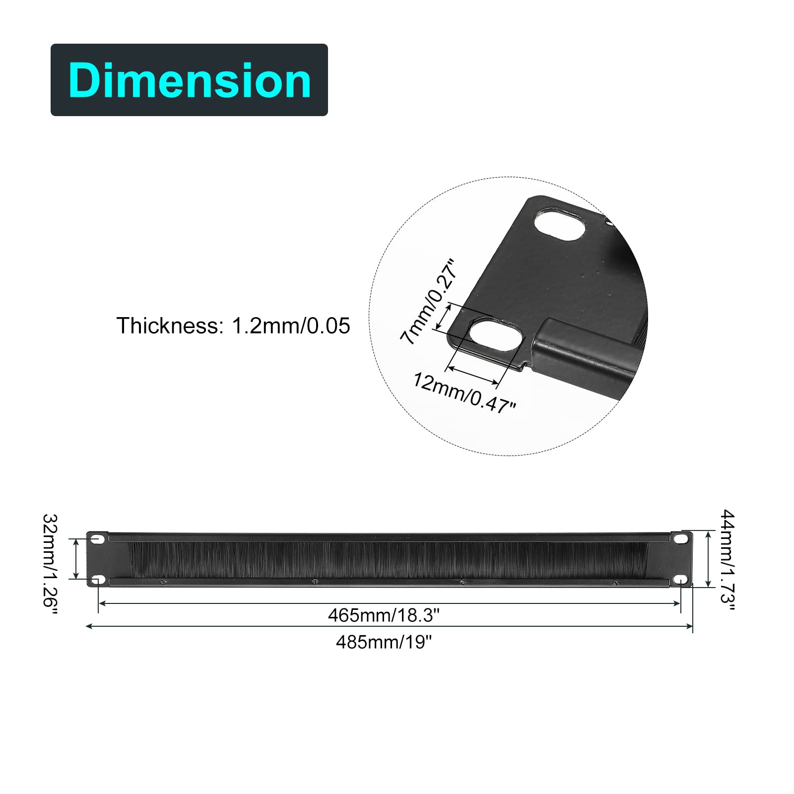 PATIKIL Brush Cable Manager 1U, 19 Inch, 2 Pack Horizontal Rack Mount Cable Management Strip Panel for Network Server Rack