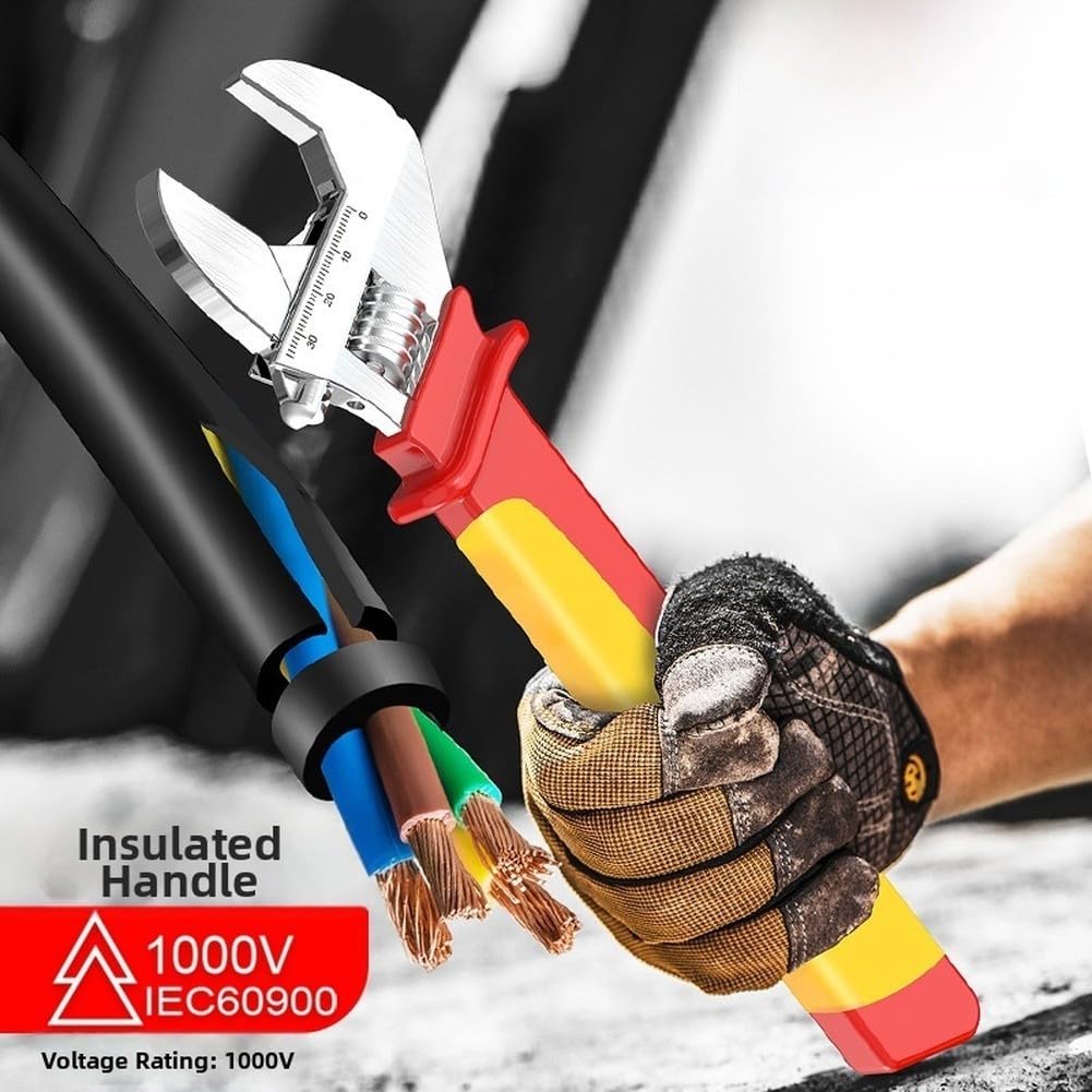 Llave ajustable aislada, herramienta de electricista de acero de aleación de 1000 V con certificación VDE para mantenimiento de alto voltaje, disponible en tamaños de 6/8/10/12 pulgadas (12 pulgadas)