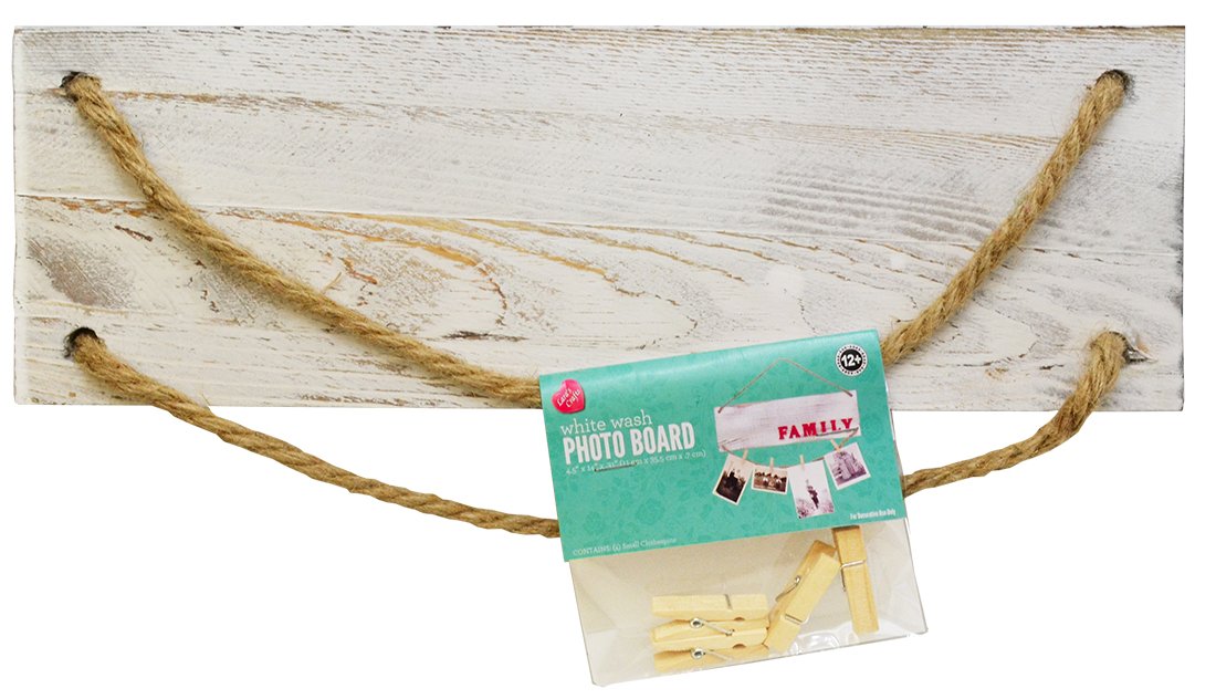 Lara's Crafts White Wash Rustic Wood Photo Display Board with Clothespins, 14
