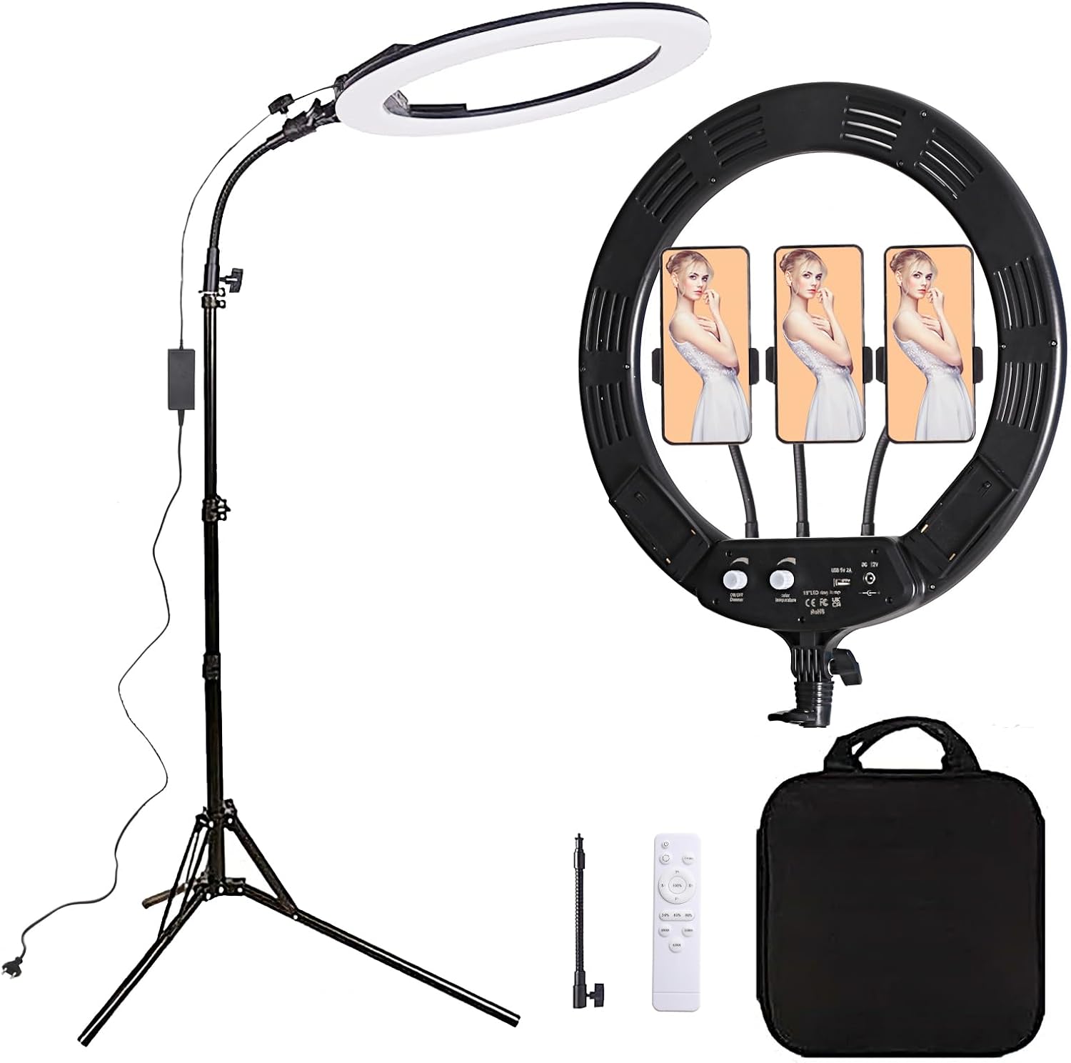 18 Zoll LED Ringlicht mit Stativ 38 W 3200-5600K Dimmbare f r Beauty-Fotografie YouTube TikTok Make-up Selfie Portr t Tattoo Augenbrauen