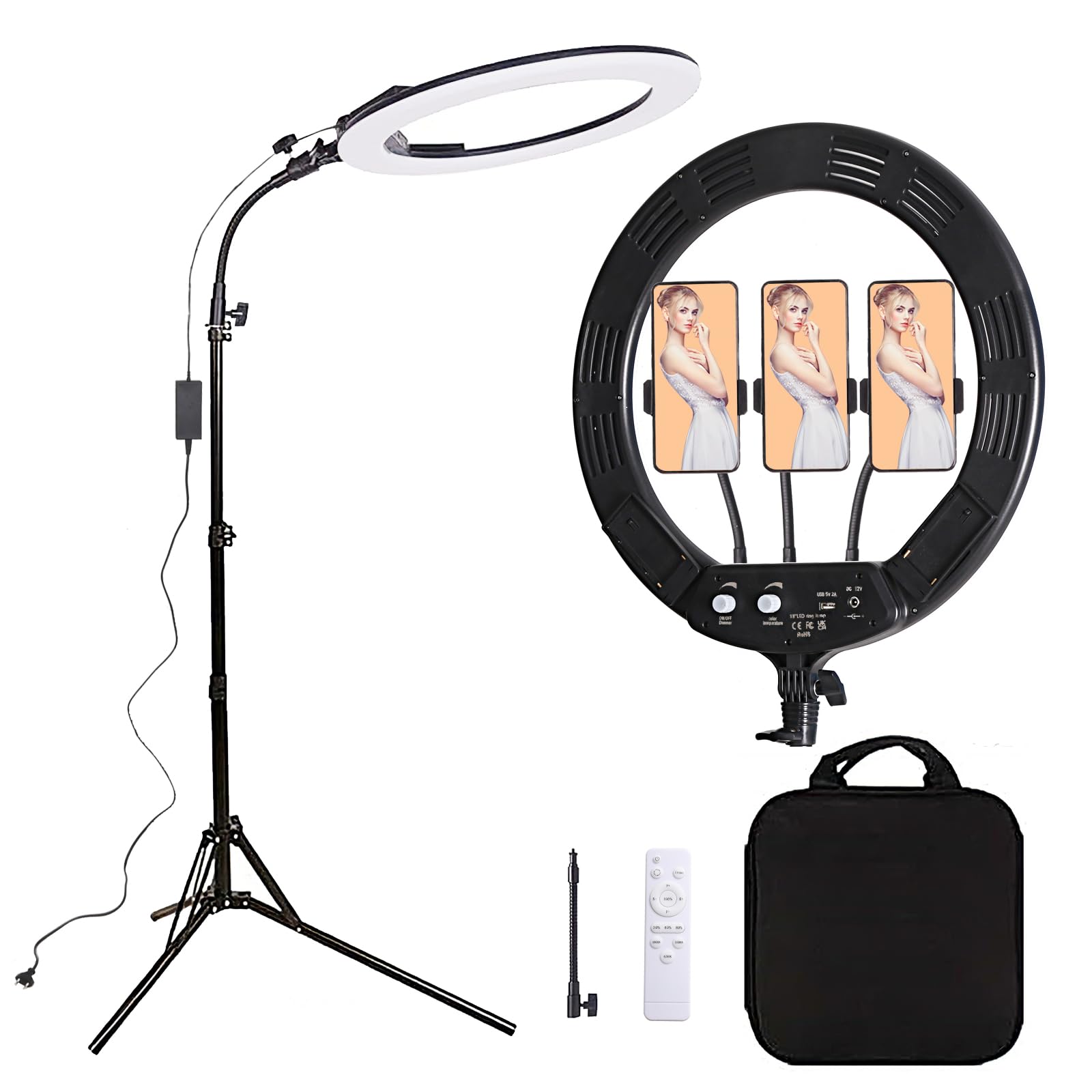 18 Zoll LED Ringlicht mit Stativ, 38 W 3200-5600K Dimmbare, für Beauty-Fotografie, YouTube TikTok, Make-up, Selfie, Porträt, Tattoo, Augenbrauen