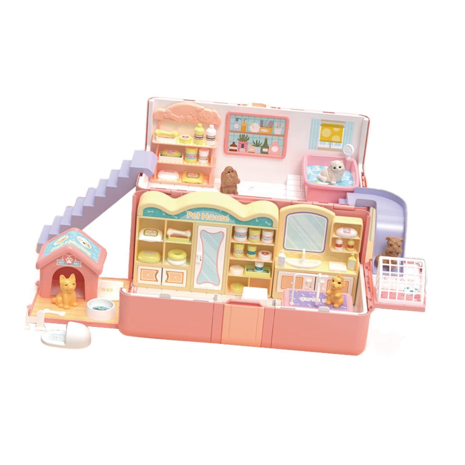 Garende Doll House Travel Dollhouse with Pet House Furniture for Kids 3 4 5 6 7 8+