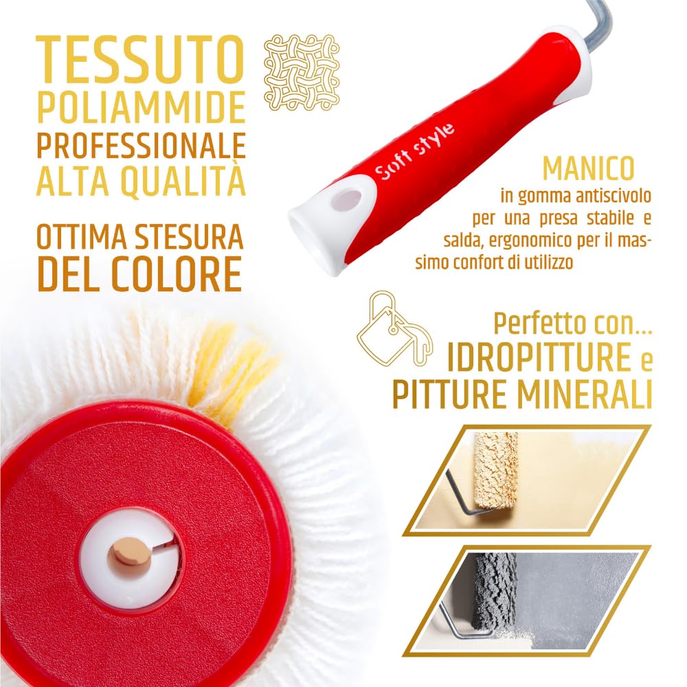 PENNELLIFICIO 2000 | Set Pittura Professionale Composto da Rullo, Asta in Alluminio e Retina in Metallo Scola-Rullo, per Pitture da Interni e Idropitture, Asta da 110 cm a 200 cm