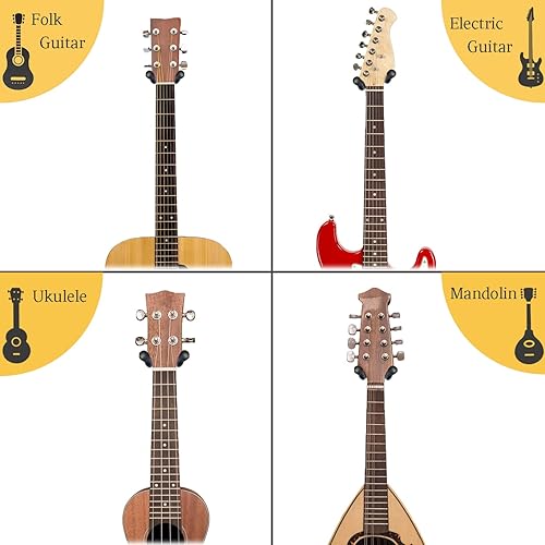 Miniatura 8 de Soporte de pared para guitarra, 2 unidades, colgador de guitarra de madera de nogal negro, soporte de pared para guitarra en forma de U, soporte de