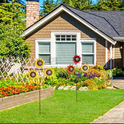 Image of Metal Flowers for Outside, 2 Pack Sunflower Garden Stakes | 29.5-Inch Metal Decorative Garden Stakes with Shaking Head Yard Art Decorations for Outdoor Garden Porch &Lawn Ornaments