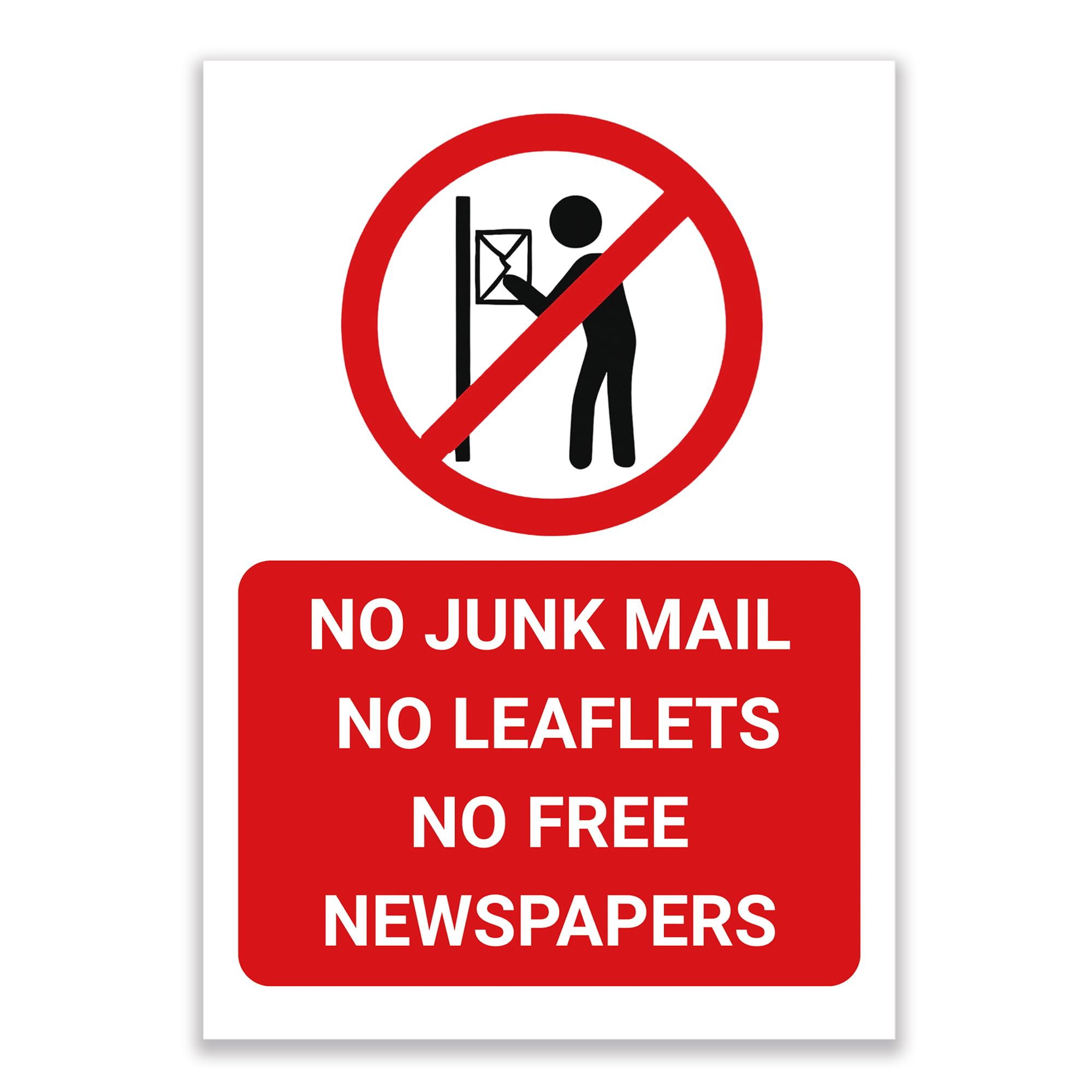 LP Lifestyle No Junk Mail No Leaflets No Free Newspapers Sign – Durable Weatherproof Waterproof Rust-Free PVC Door Letterbox Sign No Flyers Notice No.477 (A6 (105mm x 148mm) – No Holes)