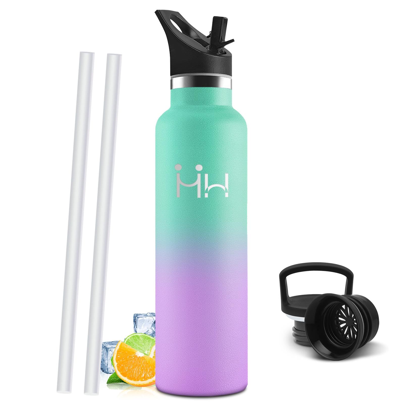 Trinkflasche Edelstahl 1L, BPA-Frei, Thermosflasche, Auslaufsichere Isolierflasche Doppelwandig, Thermoskanne, Wasserflasche mit Strohhalm, Trinkflasche Kohlensäure Geeignet für Sport