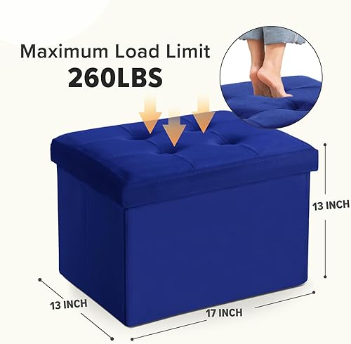 Miniatura 9 de Taburete otomano plegable de almacenamiento, reposapiés otomano de terciopelo con acolchado moderno otomano con almacenamiento para sala de estar,