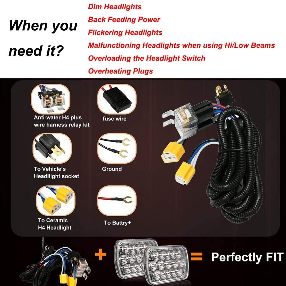 H4 9003 Relay Harness H6054 7x6 5x7 Headlight Wiring Harness For Toyota