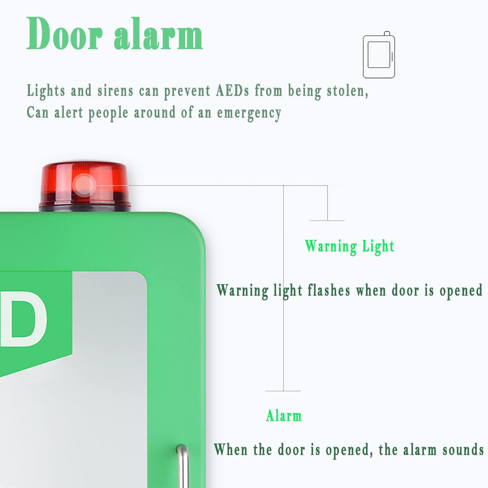 Armadietto per Defibrillatore Semiautomatico Esterno (Dae) - Contenitore a Parete Con Allarme E Luce Di Emergenza, Cassetta Pronto Soccorso a Parete, Design Con Angoli Arrotondati,Green