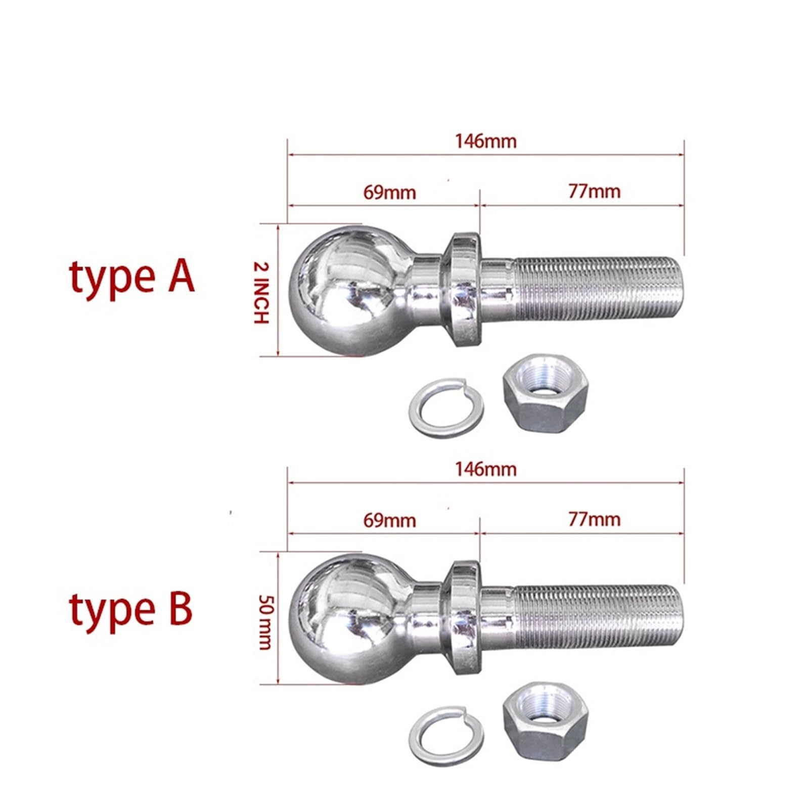 Attacco per rimorchio, Speciale Allungamento Cromato Gancio Di Traino Sfera Di Traino 50mm 2 POLLICI Shank Dia Accoppiamento Parti Del Rimorchio RV Camper Caravan Accessori,per camion, barche, roulot