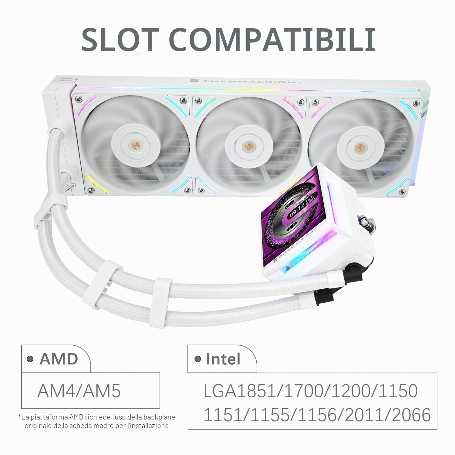 TR-Thermalright Hyper Vision 360 UB ARGB Bianco Liquido Raffreddatore per CPU, Schermo LCD IPS da 3,95'' con Risoluzione 480x480 - Magnetico, Raffreddatore da 360mm, per AM4/AM5, LGA1851/1700/115x