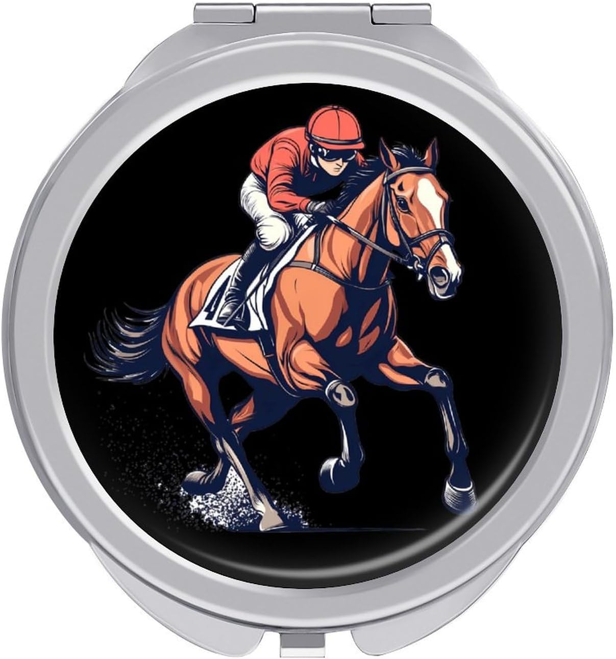 Horse Racing Compact Makeup Mirror Mini Foldable Cosmetic Mirror Portable Travel Mirror for Purse Pocket