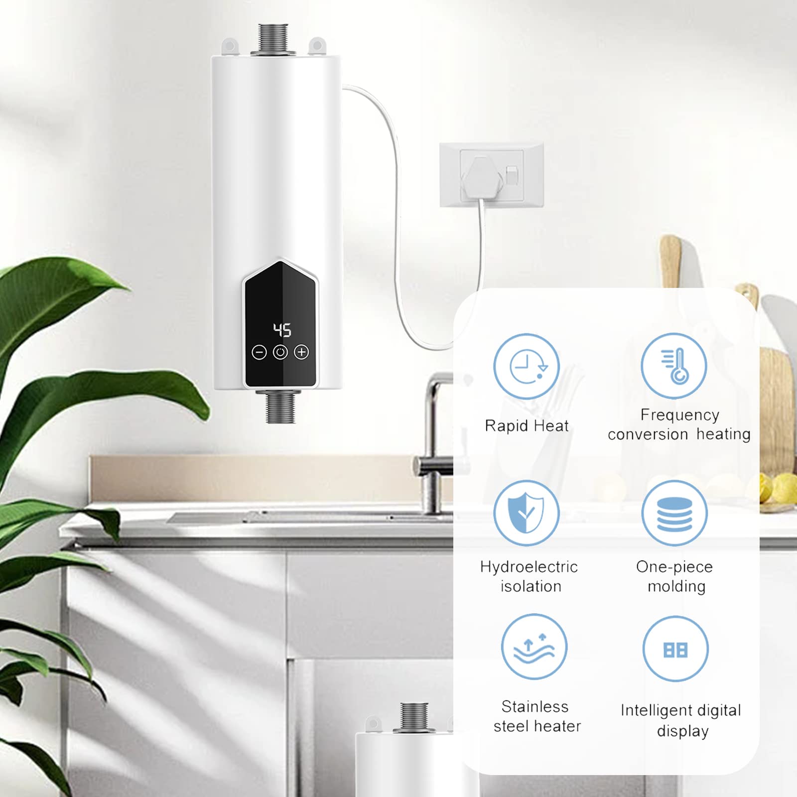 Scaldabagno Elettrico Istantaneo 5500W, Controllo Touch E Telecomando, IPX4, Per Camper E Cucina